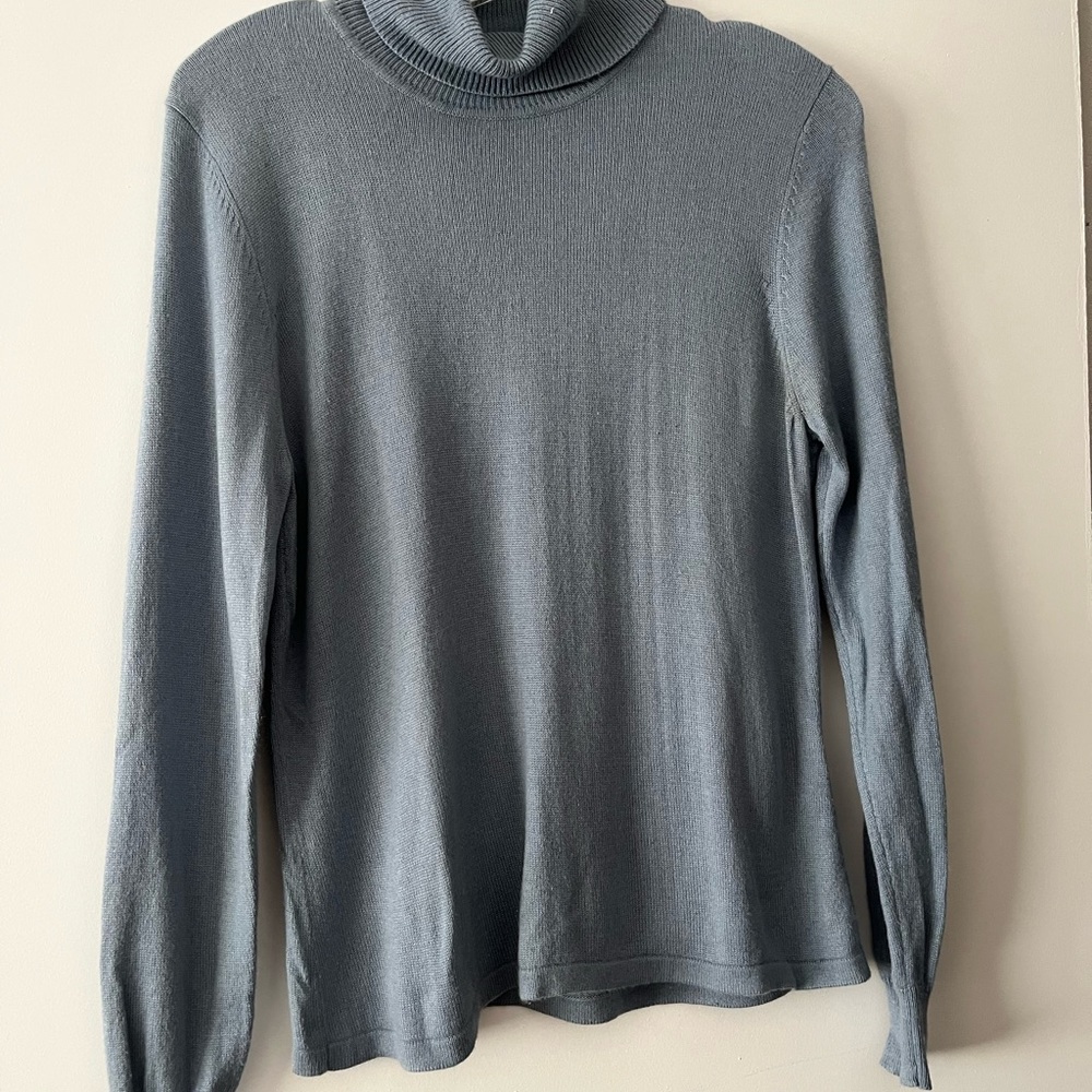 Casual Corner Blue Silk Turtleneck Sweater